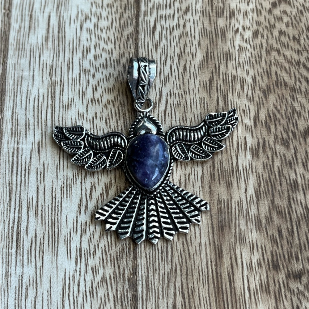 Lepidolite Silver Eagle Pendant